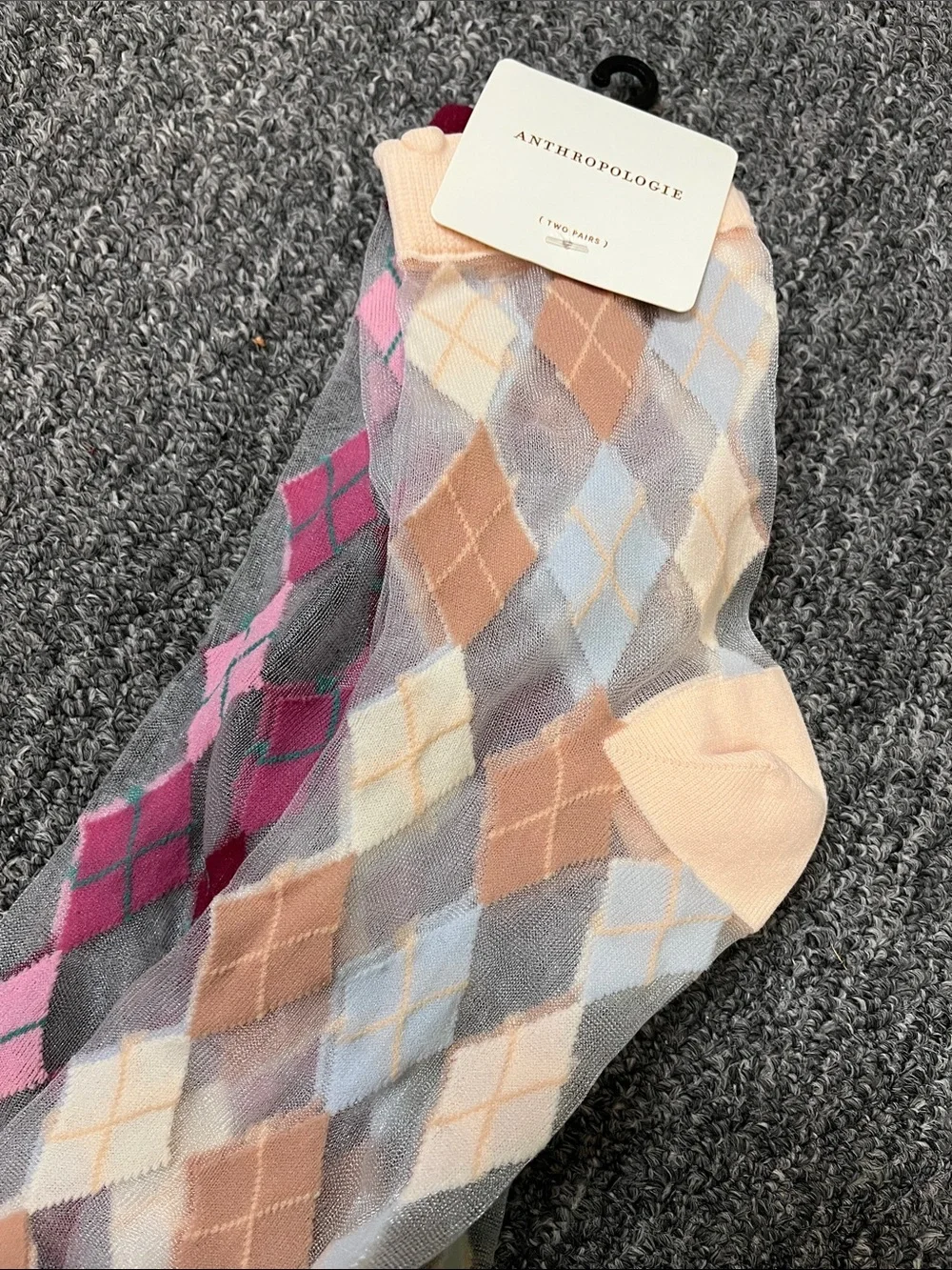 Anthropologie set of 2 Argyle Socks Sheer New with tags